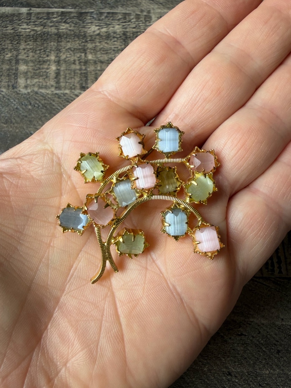 Vintage Pastel Czech Glass Stone Brooch